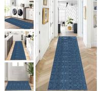 ZUZEKU Runner Hallway Kitchen Washable Non-Slip 80 x 450 cm Long Blue Kitchen Rug Hallway Rug for Corridor Living Room Bedroom Sold by the Metre Adjustable