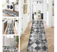ZUZEKU Runner Hallway Kitchen Washable Non-Slip 90 x 120 cm Long Black Grey Kitchen Rug Hallway Rug for Corridor Living Room Bedroom Sold by the Metre Adjustable