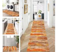 ZUZEKU Runner Hallway Kitchen Washable Non-Slip 90 x 180 cm Orange Gold Brown Long Kitchen Rug Hallway Rug for Corridor Living Room Bedroom Sold by the Metre Adjustable