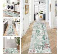 ZUZEKU Runner Hallway Kitchen Washable Non-Slip 90 x 500 cm Long Pink Green Kitchen Rug Hallway Rug for Corridor Living Room Bedroom Sold by the Metre Adjustable