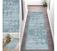 ZUZEKU Vintage Blue Runner Hallway Kitchen Washable Non-Slip 60 x 300 cm Long Plain Abstract Pattern Kitchen Rug Hallway Rug for Corridor Living Room Bedroom Sold by the Metre Adjustable