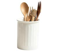 Zuzer Ceramic Utensil Holder for Countertop, 13.4cm Height Spoon Cutlery Organiser, Glossy White Kitchen Storage Pot