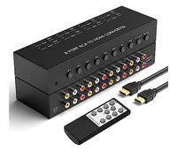 ZUZONG 8 Port RCA to HDMI Converter 1080P/720P Composite CVBS AV Switch Adapter Support 4:3/16:9 Switch, for Sega Xbox PS1 PS2 PS3 N64 NGC SNES WII VHS VCR Camera DVD(With Remote）