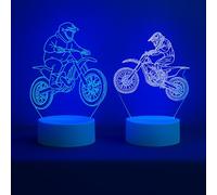 ZuzongBaoYou Motorcycle 3D Night Light with 2 Interchangeable Panels, 7 Color LED Lamp with Touch Control, Decorative Light with White Crack Base, Bedroom Decor, Gift for Motorbike Enthusiasts