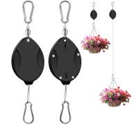 ZUZUAN 2Pcs Heavy Duty Retractable Plant Hanger, 44lbs Load, Auto Lock, Adjustable Hook for Hanging Plants, Bird Feeders, Wind Chimes, Garden Pots,Rust-Proof Stainless Steel,Black