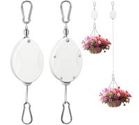 ZUZUAN 2Pcs Upgraded Heavy Duty Retractable Plant Hanger,Plant Pulleys for Hanging Plants,Easy to Raise and Lower,Auto Lock,Adjustable Hook for Garden Baskets Pots,Birds Feeder and Wind Chime,White