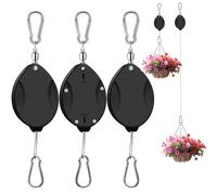 ZUZUAN 3 Pcs Upgraded Heavy Duty Retractable Plant Hanger,Plant Pulleys for Hanging Plants,Easy to Raise and Lower,Auto Lock,Adjustable Hook for Garden Baskets Pots,Birds Feeder and Grow Lights,Black