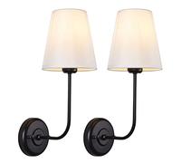 ZVALIEVYE 2-Pack Vintage Wall Sconce Lighting Industrial Hardwired Wall Lamp, Retro Metal Wall Light with White Fabric Lamp Shade, Industrial Wall Lamps for Bedroom Living Room/Svart