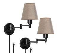 ZVALIEVYE 2 Packs Wall Sconces Plug in Wall Light Swing Arm Wall Mounted Lamp with Fabric Shade, Adjustable Wall Sconce E27 Headboard Lights for Living Room Bedroom Bedside Reading/C