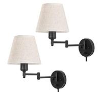 ZVALIEVYE 2 Packs Wall Sconces Plug in Wall Light Swing Arm Wall Mounted Lamp with Fabric Shade, Adjustable Wall Sconce E27 Headboard Lights for Living Room Bedroom Bedside Reading/a