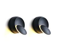 ZVALIEVYE 2 Pcs Led Wall Lamp Indoor Wall Light, Modern Rotatable 360° Metal Sconce, 5W Round Wall Wash Lights Night Lamps for Living Room Bedroom Bedside Hallway Stairs/Black3000K
