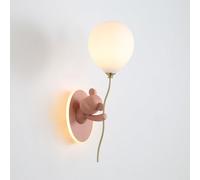 ZVALIEVYE Cartoon Balloon Wall Lamp Resin Bear Wall Sconce Children's Room Wall Mount Light with White Glass Shade Cute Hardwired Sconces Wall Lighting for Kids Bedroom Nursery/Pink