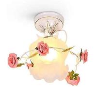 ZVALIEVYE French Rustic Pink Floral Ceramics Bedroom Ceiling Light Vintage Milk Glass Hallway Ceiling Lamp Mid Century Modern Nordic White Flowers Aisle Chandelier for Living Room Balcony Stairs