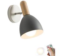 ZVALIEVYE Indoor Modern Farmhouse Industrial Battery Operated Wall Sconce Remote Dimmable Led Cordless Wall Light Fixture Rechargeable Wireless Wall Lamp for Bedside Kids Bedroom Living Room/Grey