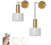 ZVALIEVYE Mid Century Modern Battery Operated Wall Light Set of 2 Battery Powered Wall Sconce with Remote Dimmable Led Bulb Rechargeable Cordless Wall Hanging Lamp for Bedroom Living Room Headboard/Wh