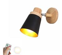 ZVALIEVYE Modern Battery Operated Wall Sconce with Wood Industrial Remote Control Wireless Wall Sconce Light USB Rechargeable Cordless Wall Mounted Lamp for Bedside Bedroom Headboard/Black