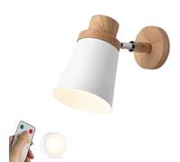 ZVALIEVYE Modern Battery Operated Wall Sconce with Wood Industrial Remote Control Wireless Wall Sconce Light USB Rechargeable Cordless Wall Mounted Lamp for Bedside Bedroom Headboard/White