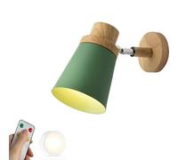 ZVALIEVYE Modern Battery Operated Wall Sconce with Wood Industrial Remote Control Wireless Wall Sconce Light USB Rechargeable Cordless Wall Mounted Lamp for Bedside Bedroom Headboard/Green