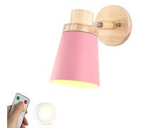 ZVALIEVYE Modern Battery Operated Wall Sconce with Wood Industrial Remote Control Wireless Wall Sconce Light USB Rechargeable Cordless Wall Mounted Lamp for Bedside Bedroom Headboard/Pink
