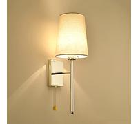 ZVALIEVYE Modern Wall Sconces Bedside Wall Sconce Lighting Fixture with Pull Cord Switch, White Fabric Wall Mount Lamp E27 Vanity Wall Lights for Bedroom Bedside Living Room