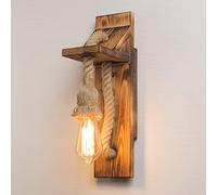 ZVALIEVYE Retro Wood Wall Lamp Industrial Hemp Rope Wall Mount Light Rustic Sconce, Pastoral Wooden Wall Lighting Fixture Antique E27 Wall Lamps for Farmhouse Restaurant Bar Cafe