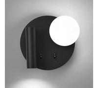 ZVALIEVYE Round Wall Sconce Led Wall Mount Reading Light Bedside Wall Lamp with Switch Globe Glass Wall Sconces Bedroom Headboard Lights for Living Room Hotel Bed Read/Black6000K/Right