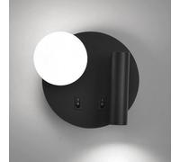 ZVALIEVYE Round Wall Sconce Led Wall Mount Reading Light Bedside Wall Lamp with Switch Globe Glass Wall Sconces Bedroom Headboard Lights for Living Room Hotel Bed Read/Black6000K/Left