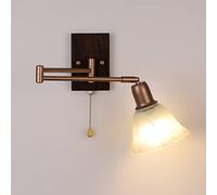 ZVALIEVYE Rustic Swing Arm Wall Sconce Glass Wall Mount Reading Light with Pull Cord, Adjustable Bedroom Bedside Wall Lamp Living Room Decor Hardwired Sconces E27 Headboard Lights/a