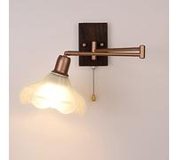 ZVALIEVYE Rustic Swing Arm Wall Sconce Glass Wall Mount Reading Light with Pull Cord, Adjustable Bedroom Bedside Wall Lamp Living Room Decor Hardwired Sconces E27 Headboard Lights/B
