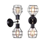 ZVALIEVYE Rustic Wall Light Industrial Sconce up and Down Wall Lamp with Metal Wire Cage Shade, Indoor Wall Wash Lights Set of 2, E27 Flush Mount Wall Lamps for Living Room Bedroom