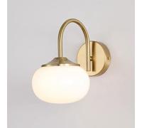 ZVALIEVYE Sturdy Durable Nordic Globe Glass Wall Light Brushed Brass Finishd Modern Wall Sconce with Persimmon Glass Lampshade Retro Vintage E27 Wall Lighting Fixture for Bathroom Bedside Hallway/Sha