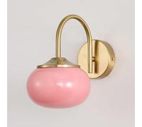 ZVALIEVYE Sturdy Durable Nordic Globe Glass Wall Light Brushed Brass Finishd Modern Wall Sconce with Persimmon Glass Lampshade Retro Vintage E27 Wall Lighting Fixture for Bathroom Bedside Hallway/Pink