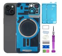 ZVB 15 Back Glass Replacement for iPhone 15 Back Glass (6.1 Inches) with Pre-Installed Plate + Camera Frame + Lens + Reparing Tools (Black)