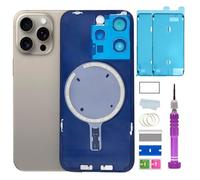 ZVB 15 Pro Back Glass Replacement for iPhone 15 Pro Back Glass (6.1 Inches) with Pre-Installed Plate + Camera Frame + Lens + Reparing Tools (Natural Titanium)