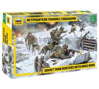 Zvezda 3611 1:35 WWII Soviet Tank Hunters with Dogs. (3 x Figures, 3 x Dogs)