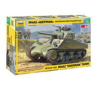 Zvezda 530003702 1:35 M4A2 Sherman (75 mm) Medium US WWII Model Kit, Plastic Construction Kit, Assembly Kit for Assembly, Detailed Replica