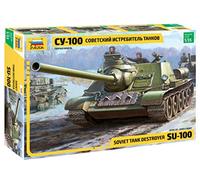 Zvezda 500783688-1:35 SU-100 Soviet Tank Destroyer WWII, Model Building Kit, Standing Model Building, Hobby, Crafts, Plastic Kit, Unpainted, 11 Inch
