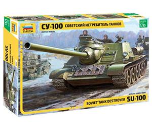 Zvezda 500783688-1:35 SU-100 Soviet Tank Destroyer WWII, Model Building Kit, Standing Model Building, Hobby, Crafts, Plastic Kit, Unpainted, 11 Inch