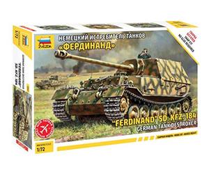 Zvezda 500785041 - 1:72 Sd.Kfz.184 Ferdinand Tiger - Plastic Construction Model Assembly Kit - for Beginners - Detailed, Camouflage
