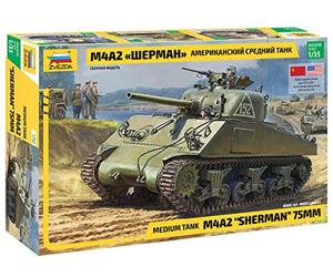 Zvezda 530003702 1:35 M4A2 Sherman (75 mm) Medium US WWII Model Kit, Plastic Construction Kit, Assembly Kit for Assembly, Detailed Replica