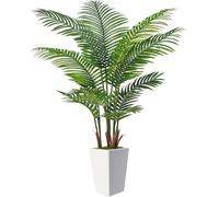 Zvezvia Artificial Palm Tree 5FT, Realistic Artificial Plants with White Tall Planter, Large Fake Tropical Palm Tree with 12 Trunks for Home Office Living Room Decor