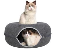 ZVGV Tunnel Bed for Indoor,cattasaurus Peekaboo cat cave for Multiple,Detachable Felt Felt Washable Interior for Indoor Cats,Donut Tunnel -24inch(Dark Grey)