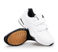 ZVJV Men's Extra Large Trainers Leather Casual Walking Shoe Roomy Interior for Hallux, Swollen Feet, Arthritis, and Diabetic Needs White