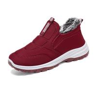 ZVJV Orthopaedic Shoes for Women Men Winter Flat Warm Snow Boots Fleece Lined Ankle Waterproof Anti-Slip Short Booties Casual Large Size Comfortable Walking Shoes Red