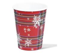 ZVK Christmas Party Paper Cups 12 Drinking Cups Scottish Red with Snowflake 9oz Party Cups Disposable