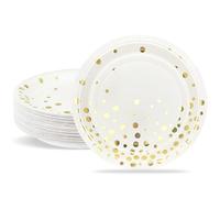 ZVK Gold Party Paper Plates, Pack of 24 White 23cm Dinner Plates Disposable Tableware for Weddings, Bridal Shower, Graduations, Anniversary