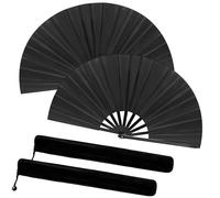 ZVLINMVAM 2PCS Wholesale 13IN Black Large Popping Hand Fan for Line Dancing Clacking Premium Silk Boots On The Ground Hand Fan Chinese Rave Fan for Women Dancer Drag Queen Anyone in Party Beach