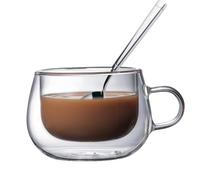 Zvn Zojne Borosilicate Glass Mugs - 150ML Double Wall Glass Coffee Mugs | Insulated Glass Cups with Handle | Double Glass Cups Elegant Clear Coffee Mug for Cappuccino Tea Hot Beverage Wine