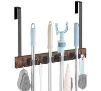 Zvn Zojne Wall Mount Mop and Broom Holder - Over the Door Broom Holder with 2 Hooks | Drilling Back of Door Broom and Mop Holder Door Mount | Broom Storage Tool Organizer for Garage Closet