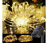 ZVO Solar String Outdoor Rope Lights, 8Modes 100 LED Solar Powered Outdoor Waterproof Tube PVC Light Copper Wire Fairy Light for Garden Tree Party Balcony Terrace Christmas Decor(Warm White)